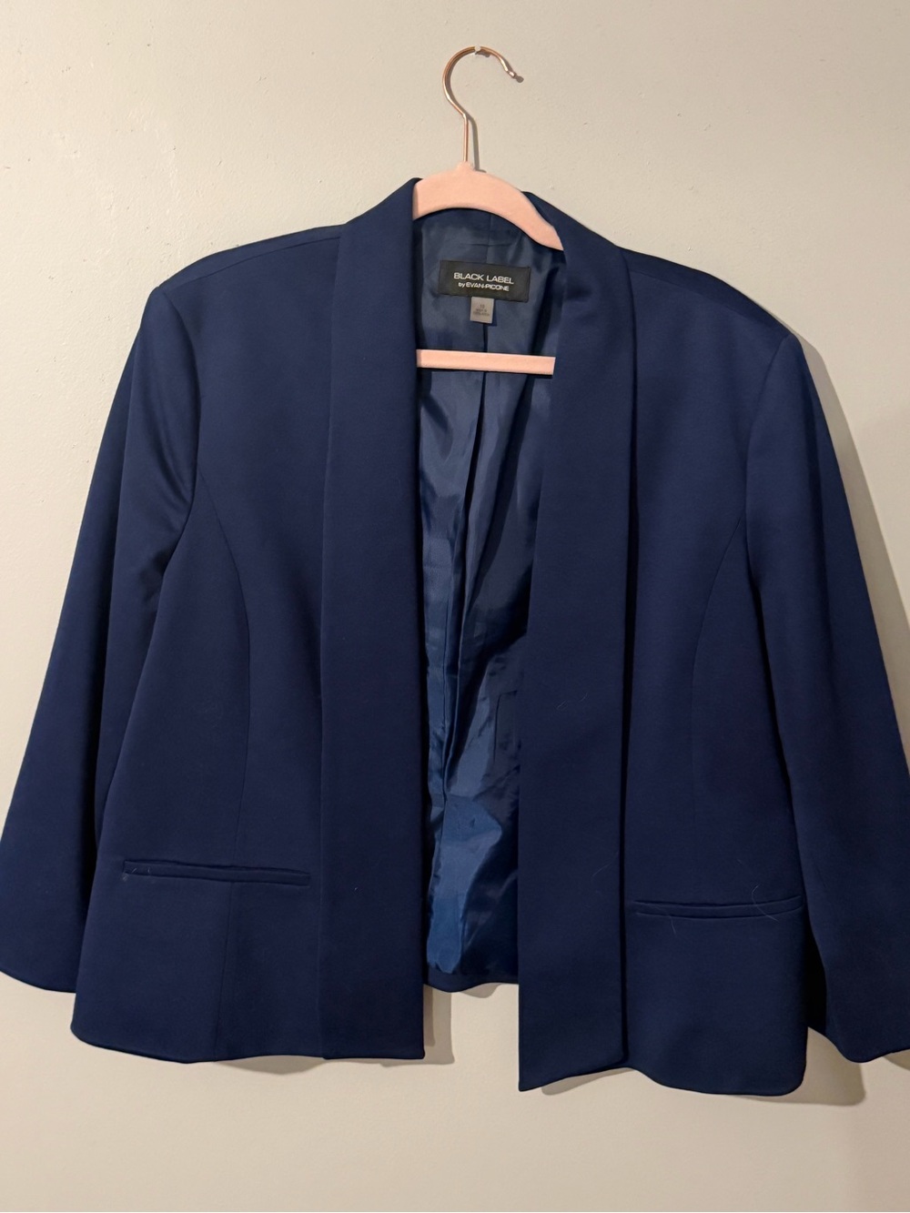 Evan Picone Navy Open-Front Shawl Collar Blazer
